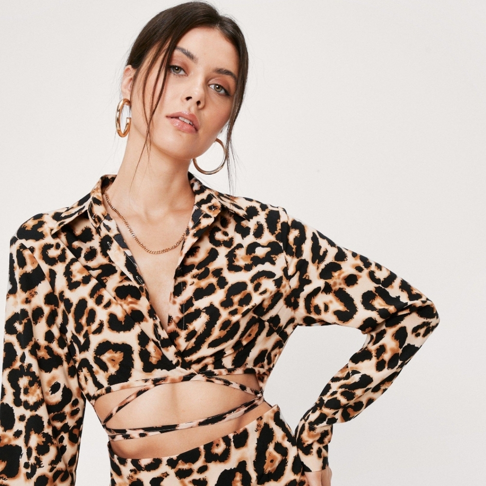New Leopard strappy cutout midi dress